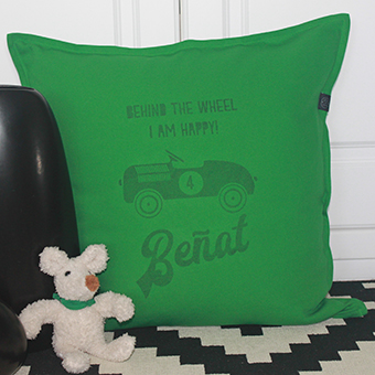 boys custom name cushion with quote car illustration and age