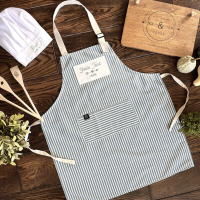 Unique personalised quality aprons with your own text or logo handprinted