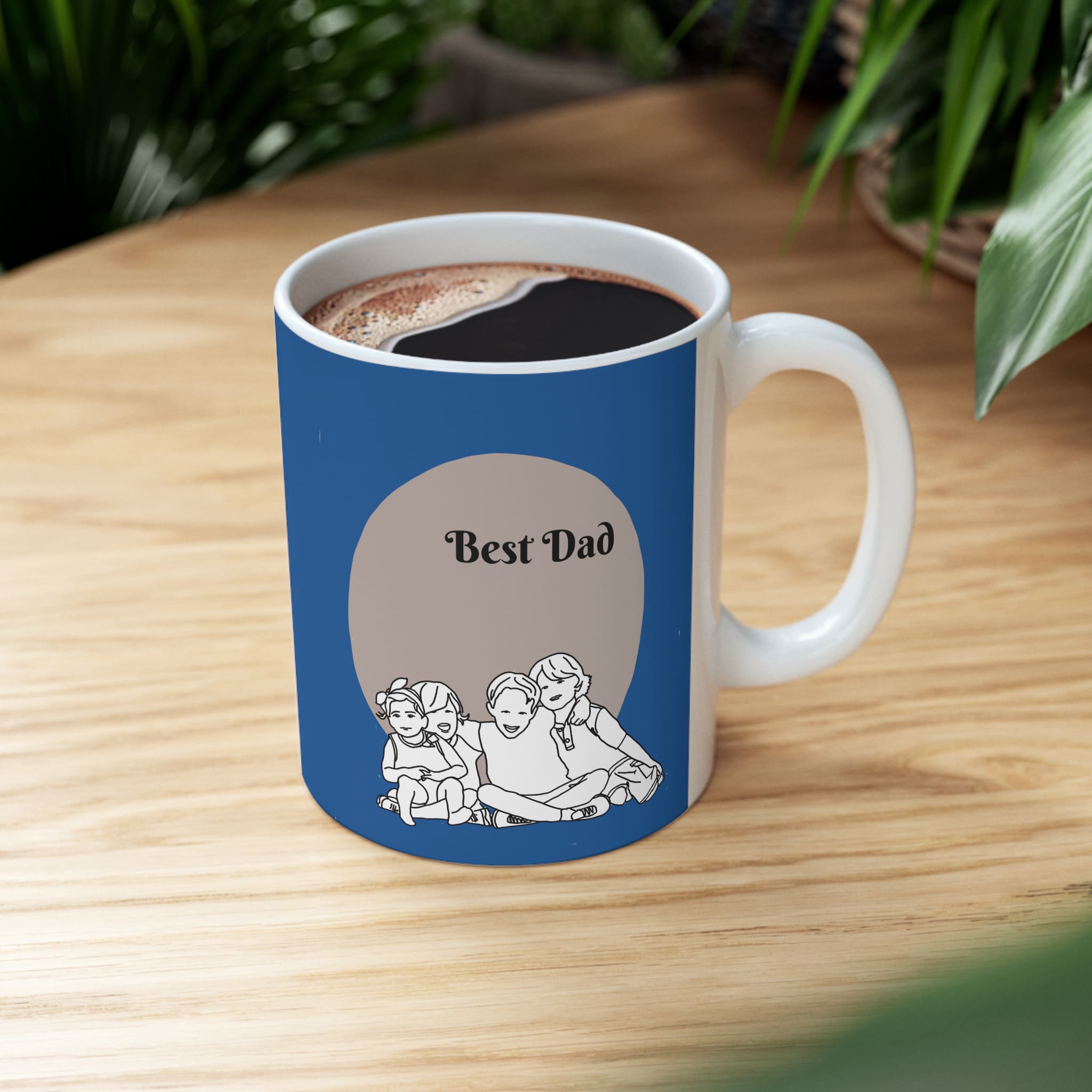 Best dad custom line art portrait mug of kids ideal daddy gift scene