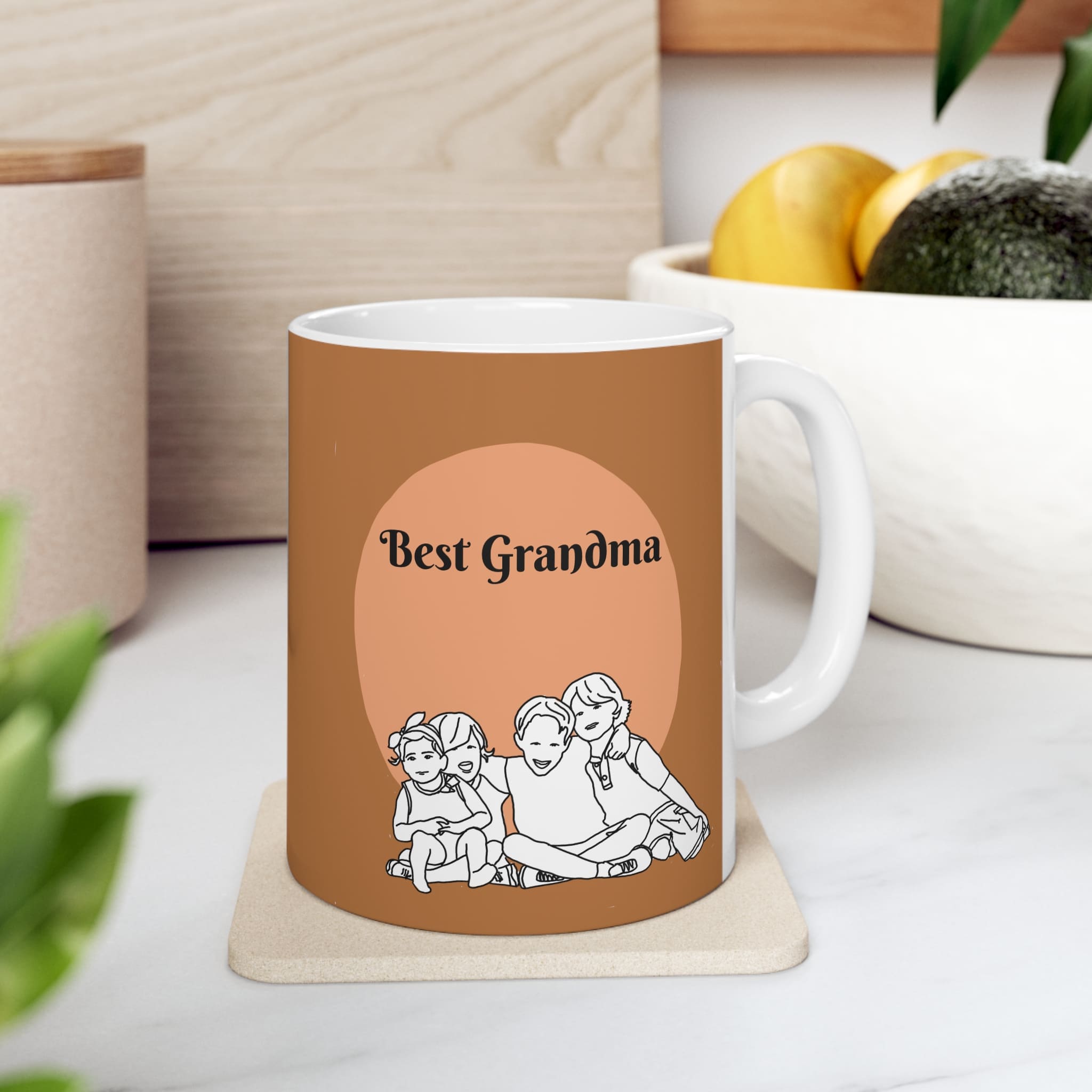 Best grandma custom line art portrait mug of grand kids ideal granny gift scene