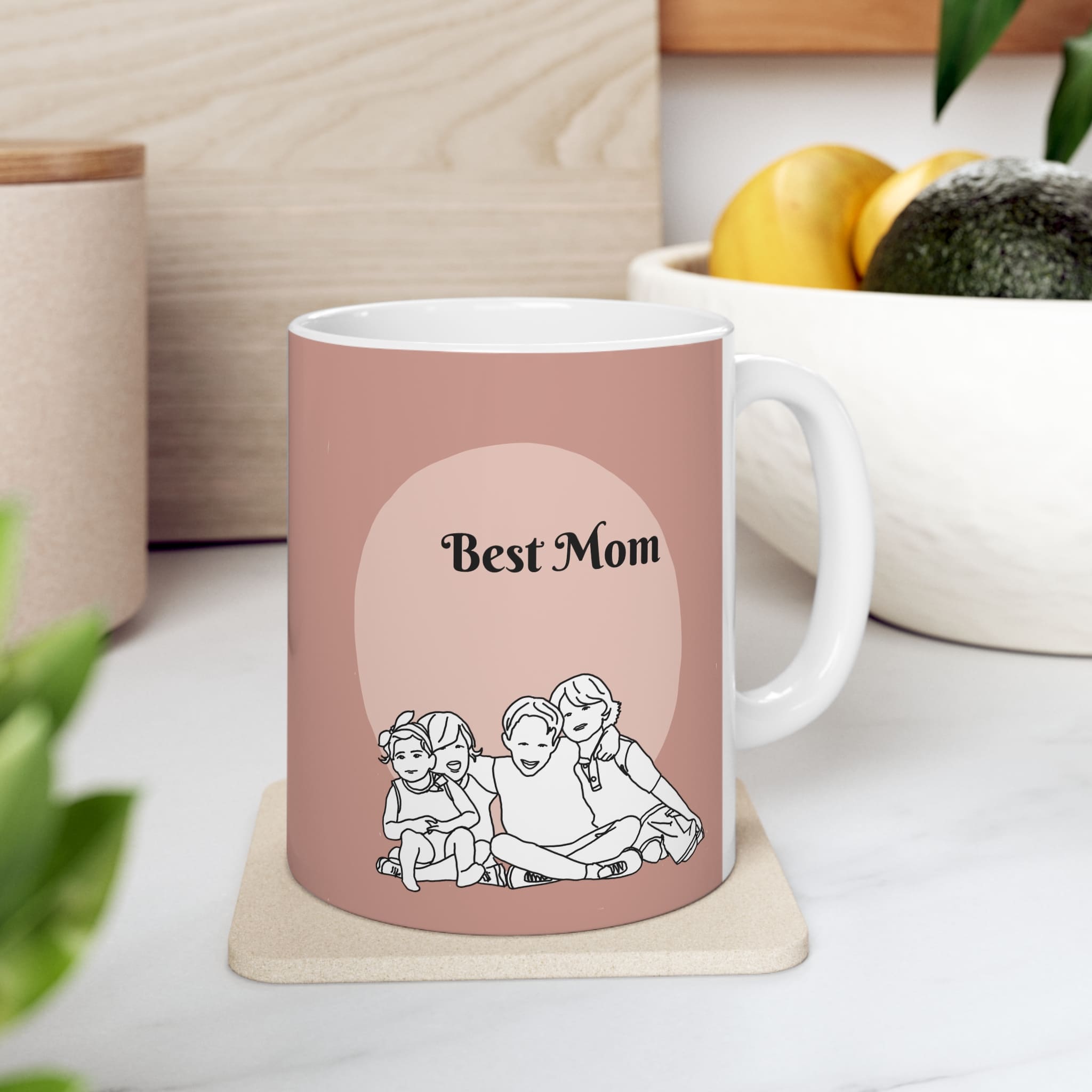 Best mom custom line art portrait mug of kids ideal mommy gift