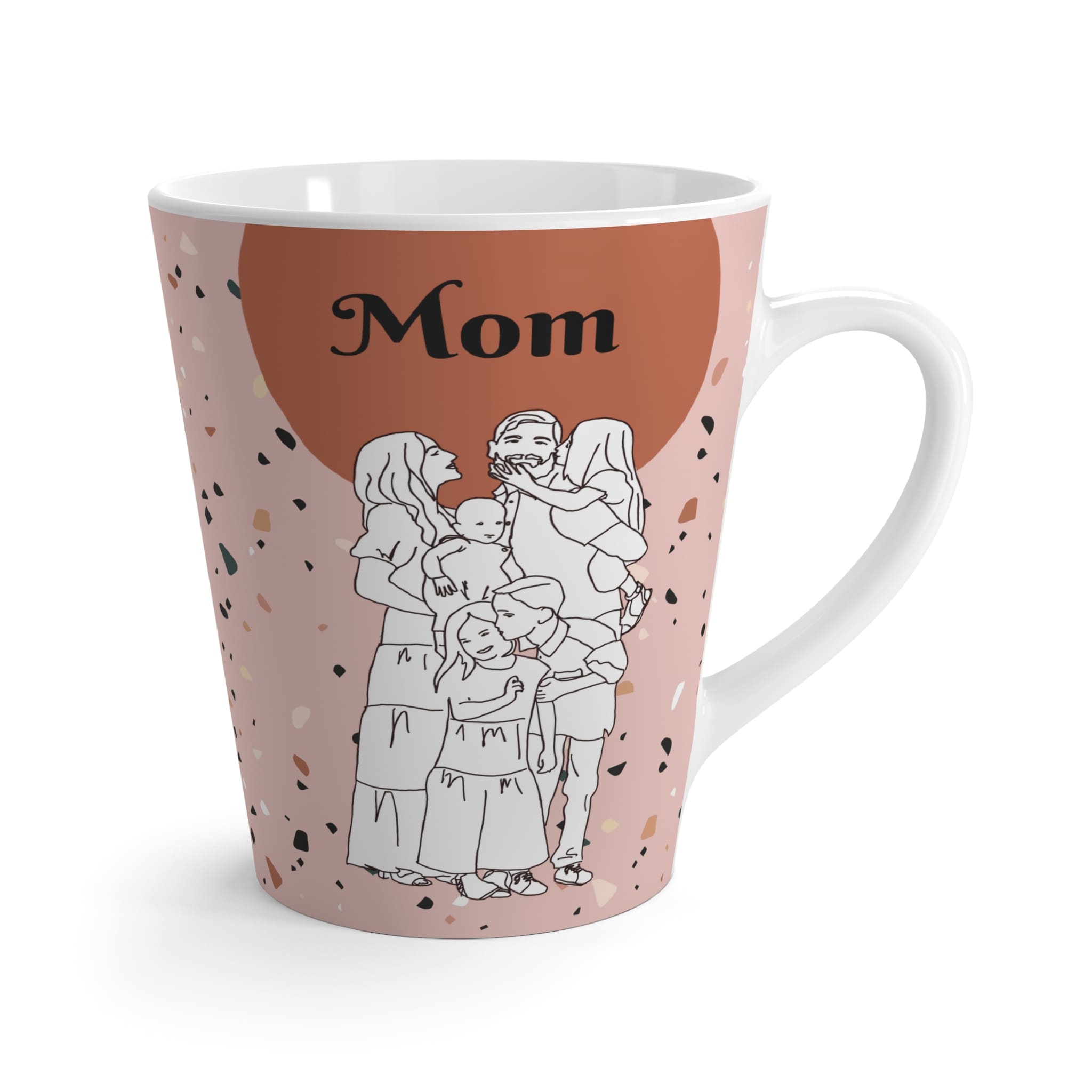 Custom line portrait Mug in light pink Terrazzo pattern Mom gift