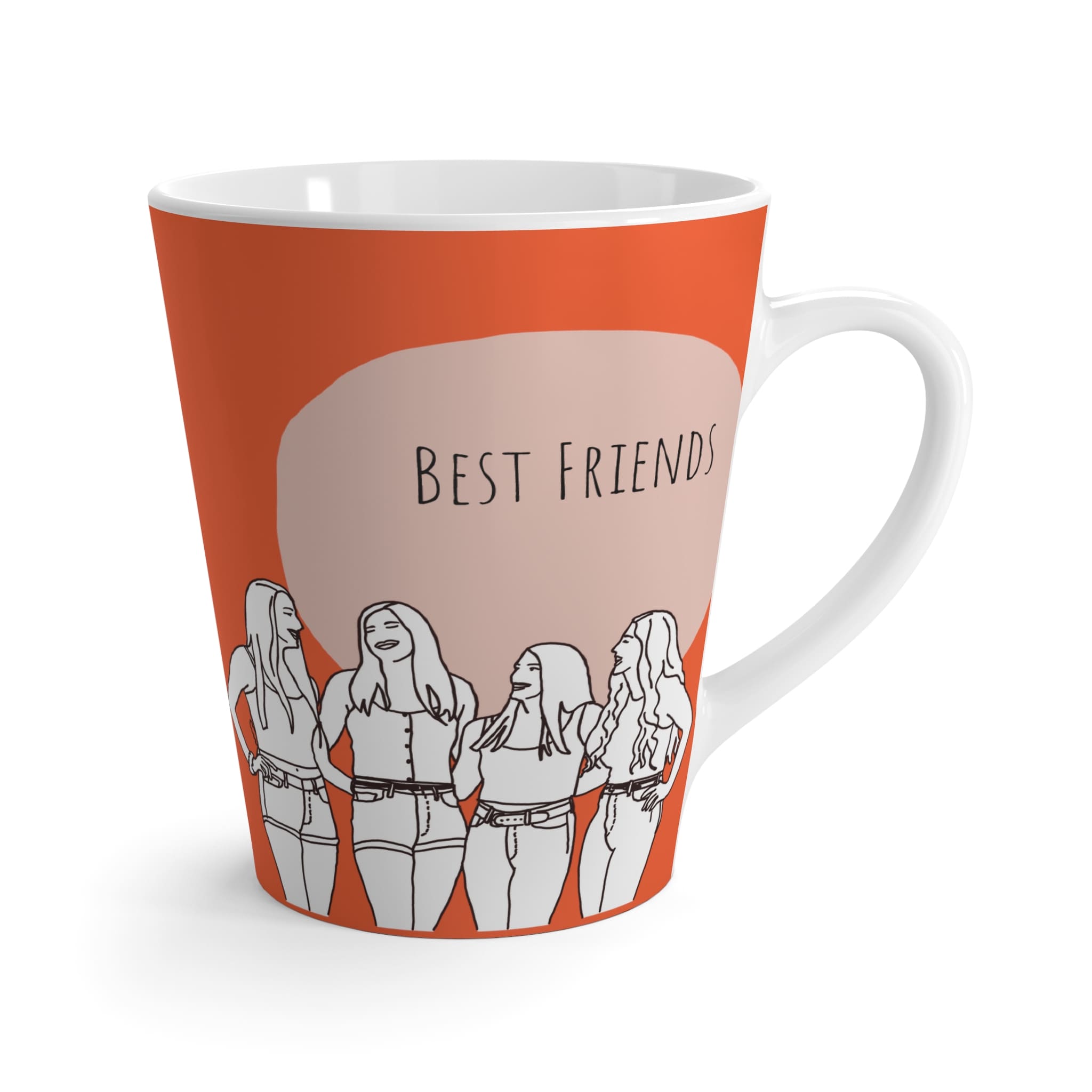 Team mug for besties customised with names personal quote and line art portrait from photo on fashion color blocking back ground