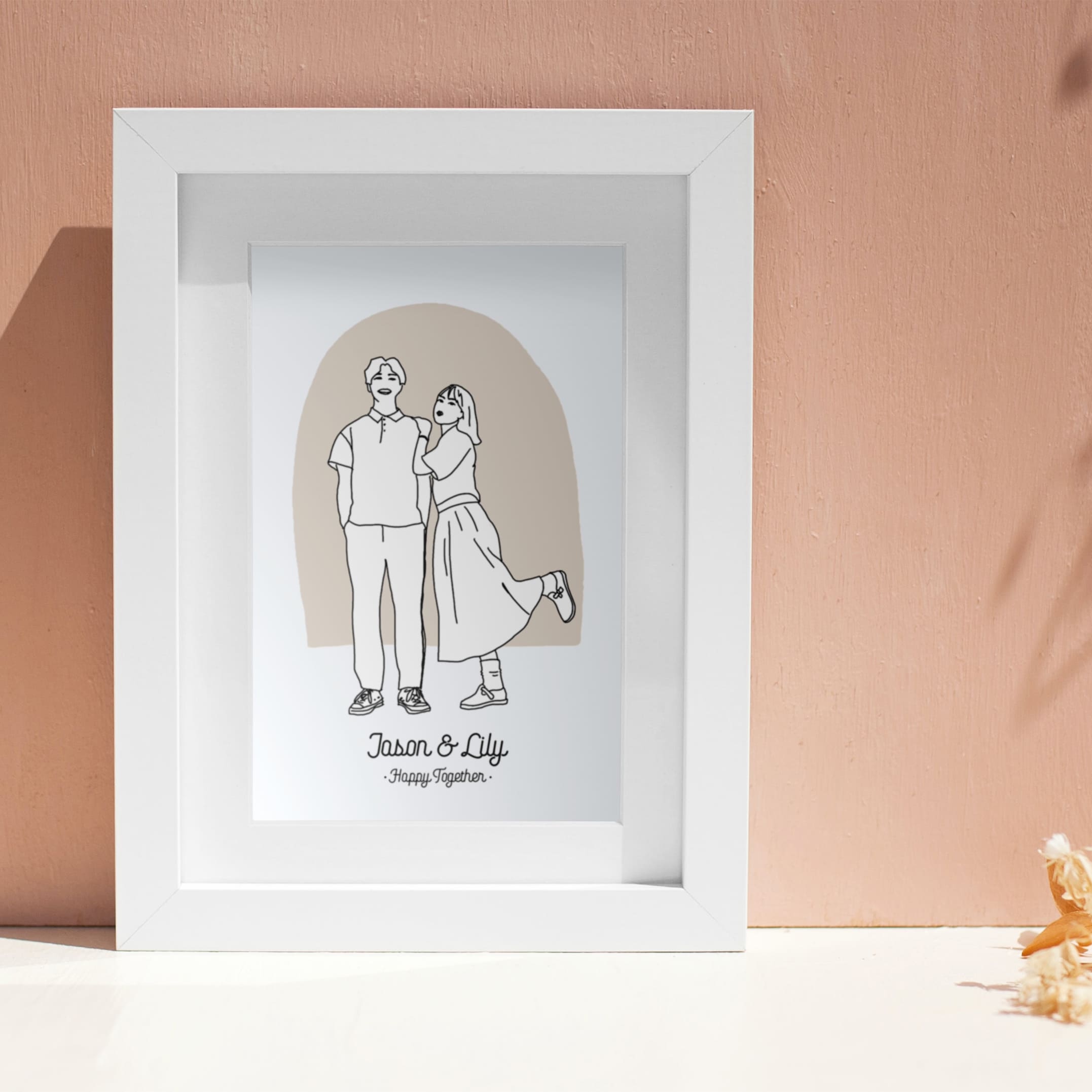 minimal hand illustrated line art portrait of couple in digital format