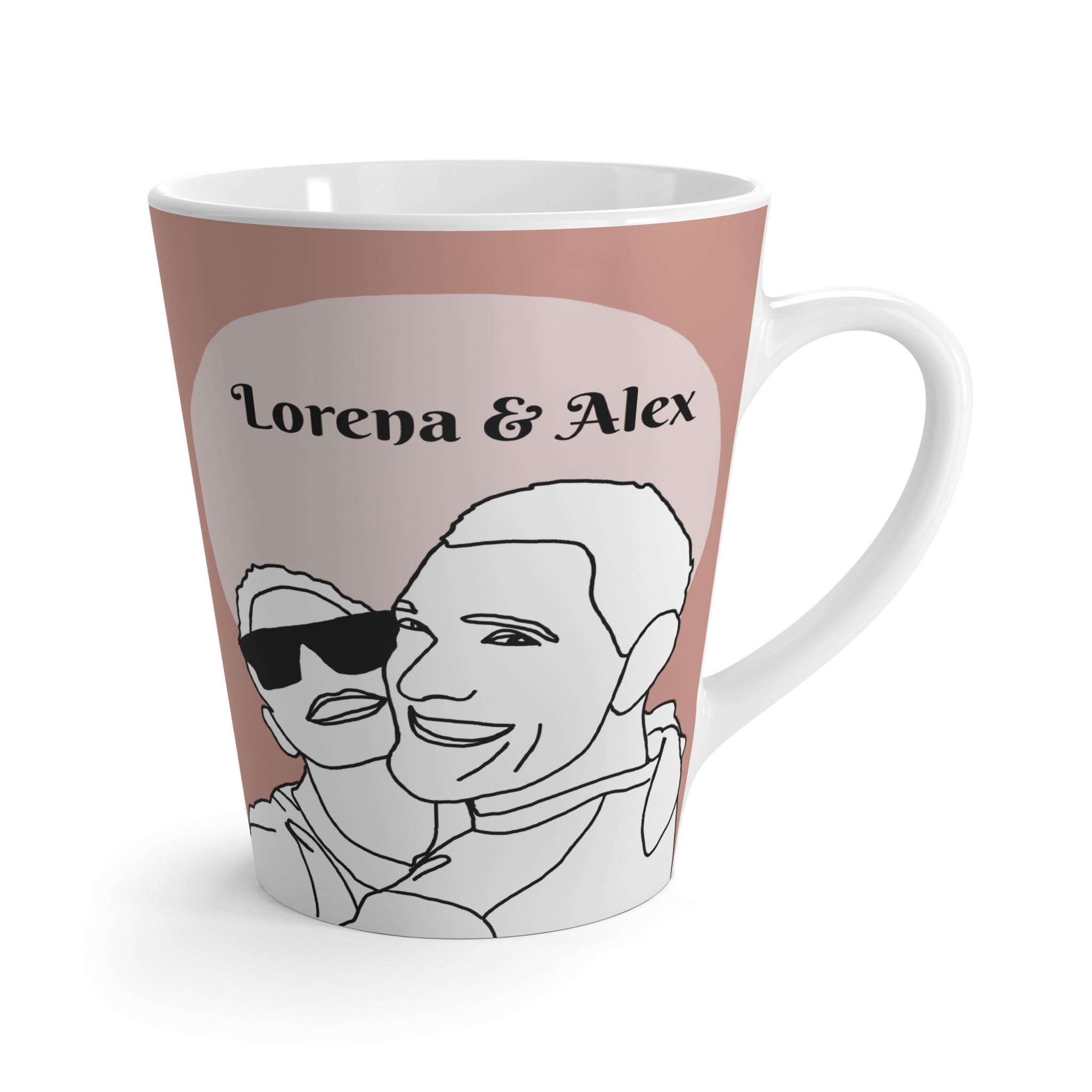 custom mug with couple line portrait illustration minimal design in matt pink