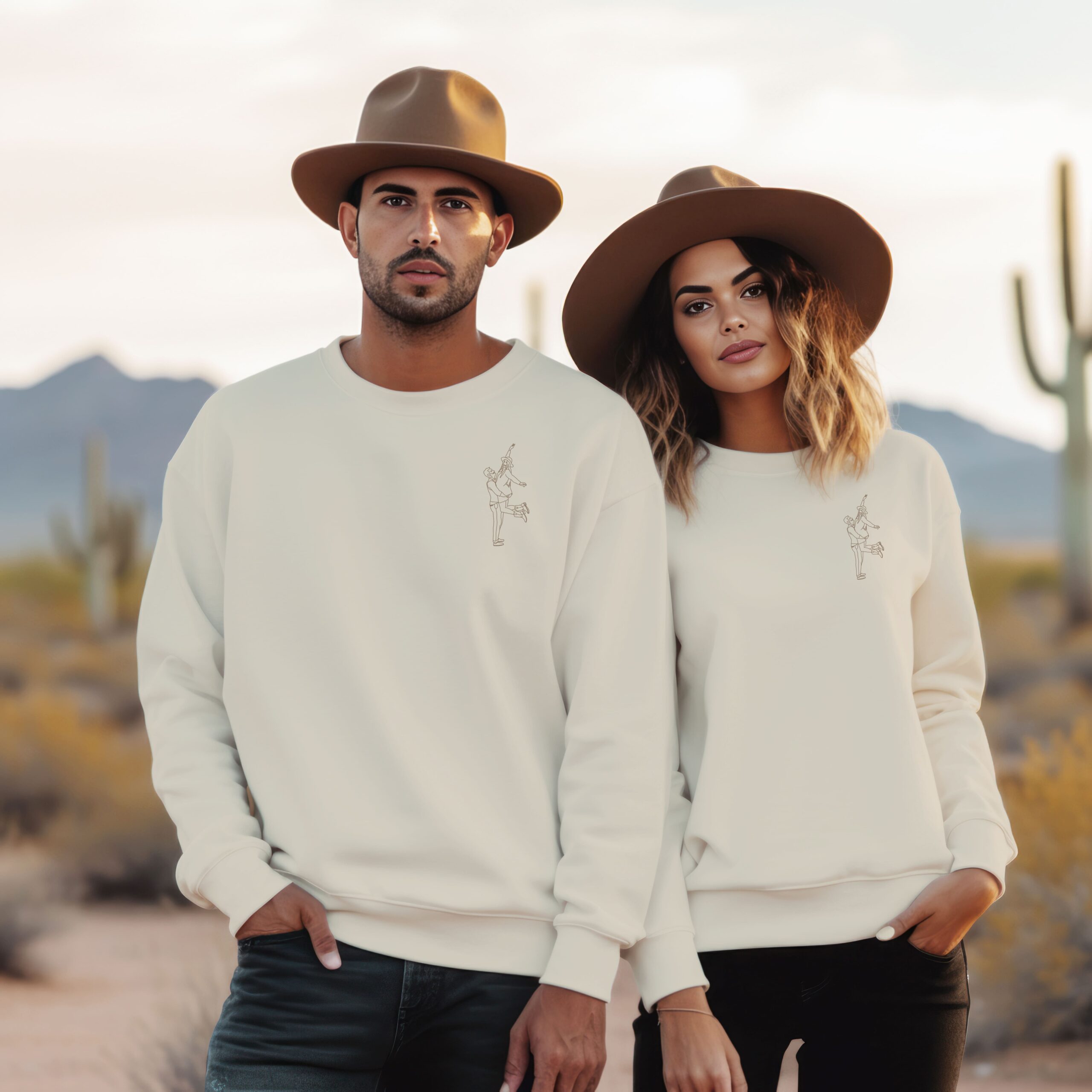 couple portrait sweatshirts matching line drawing from photo plus