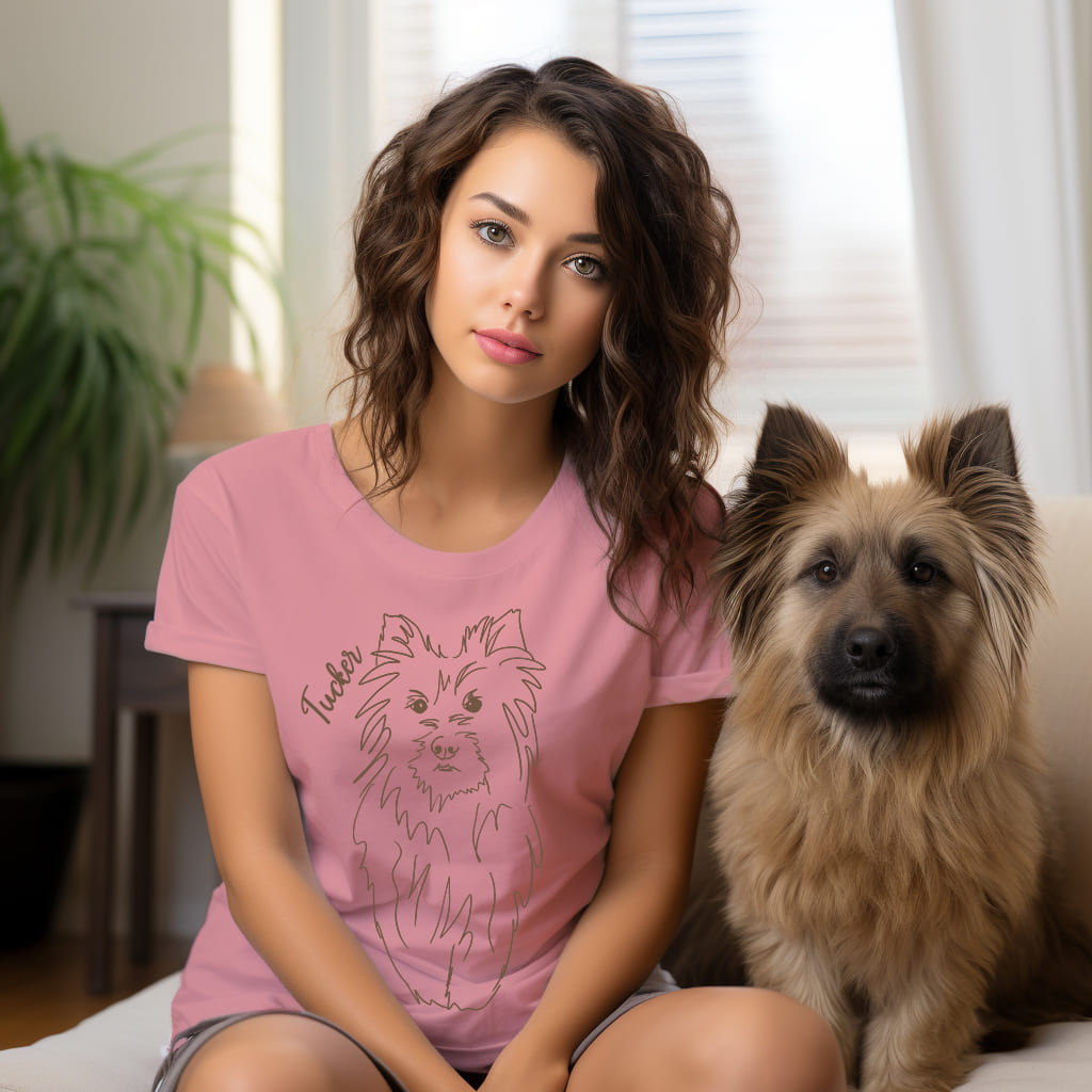 custom Dog mom T shirt with portrait from photo hand drawn and name or text