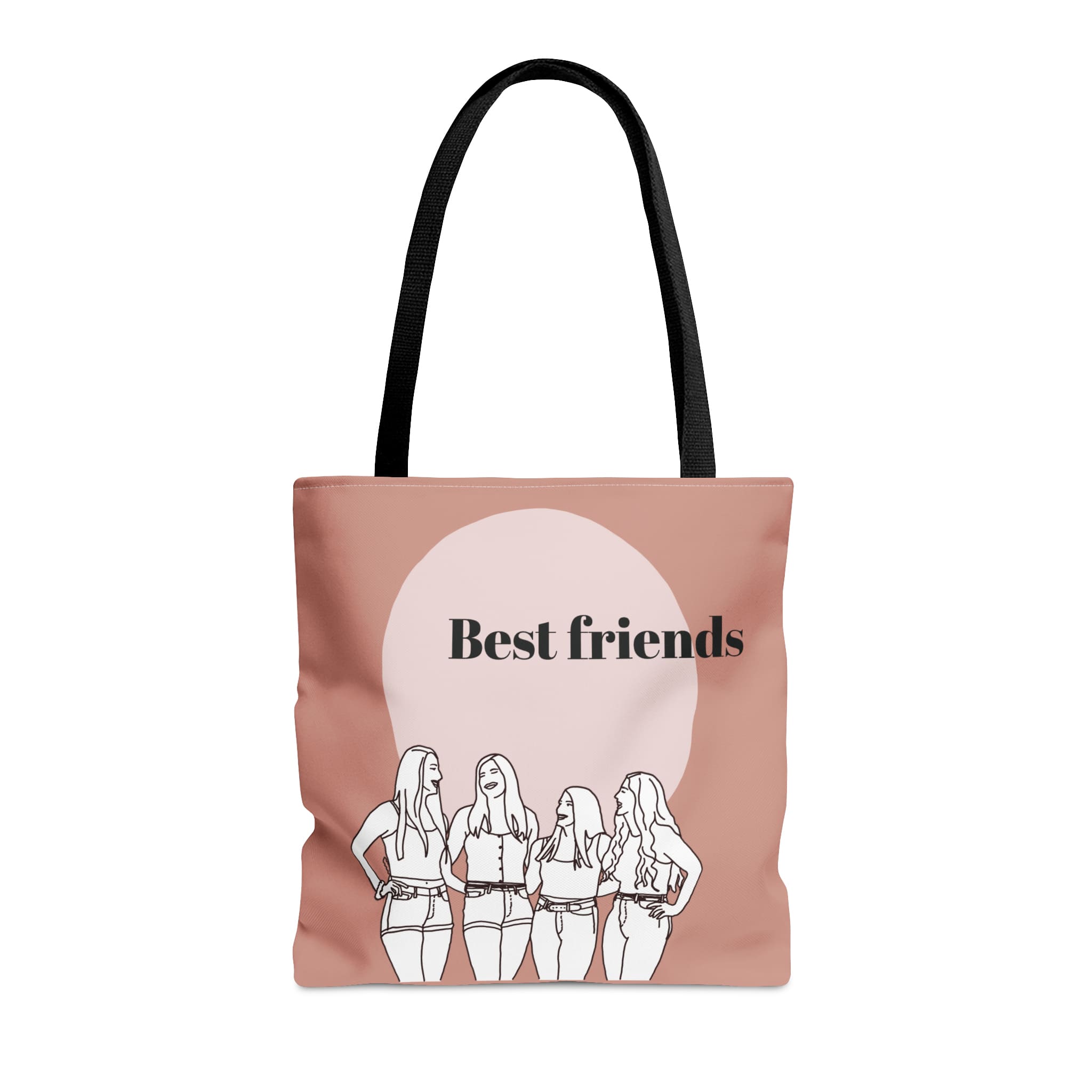 cute pastel pink tote bag with custom line art portrait illustration of best friends an ideal brides maid gift