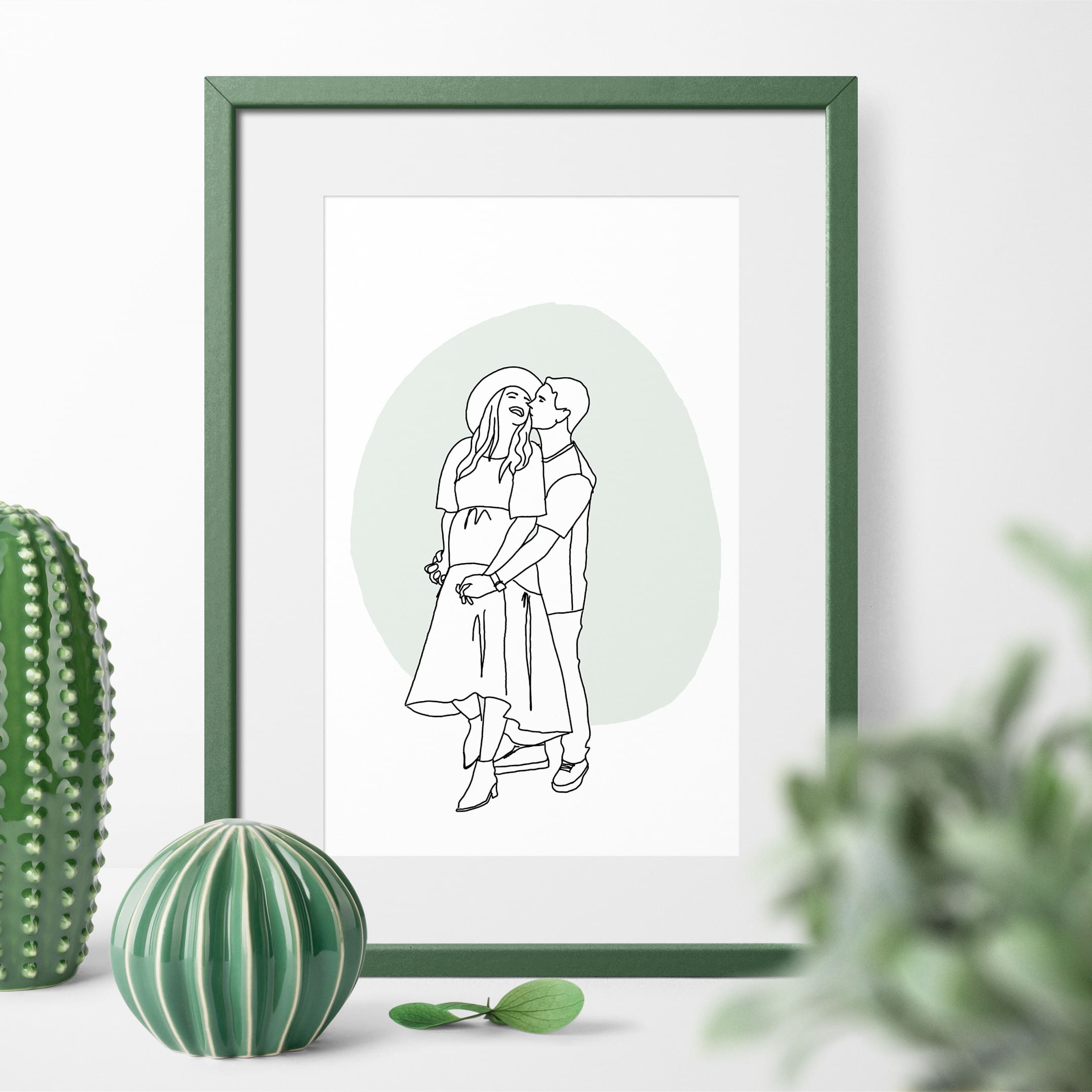 Pregnancy keep sake portrait in minimal line art style illustration wall art