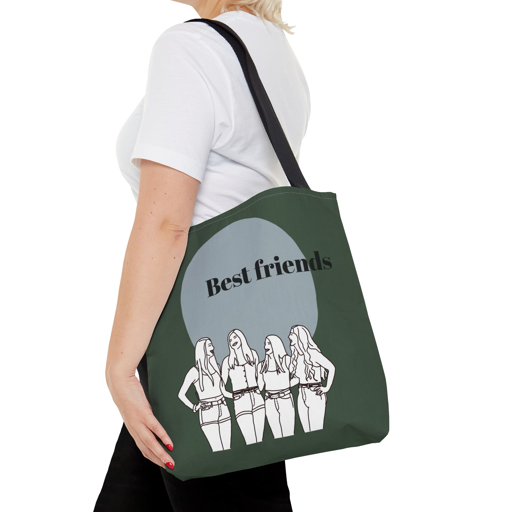fashionable custom team totes on colorful background with line portrait from photo of the whole group ideal brides maid gift