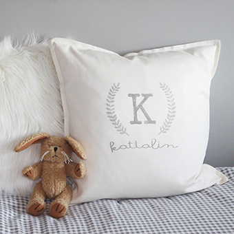 monogram and kids name custom cushion