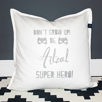name and super hero quote cushion for boys room