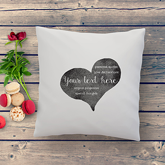 your personal love message in a heart hand printed on a quality cushion