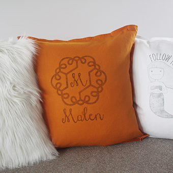 kids monogram and name personalised pillow