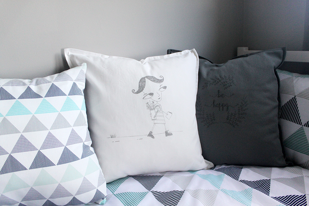Claire Goble illustration hand printed cushion by my home and yours p